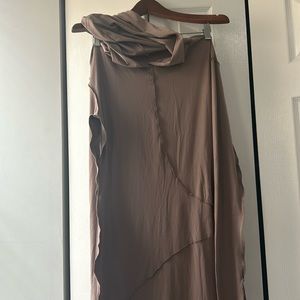 Tan/ Beige Ankle length dress with crossbody stitches throughout with Hood